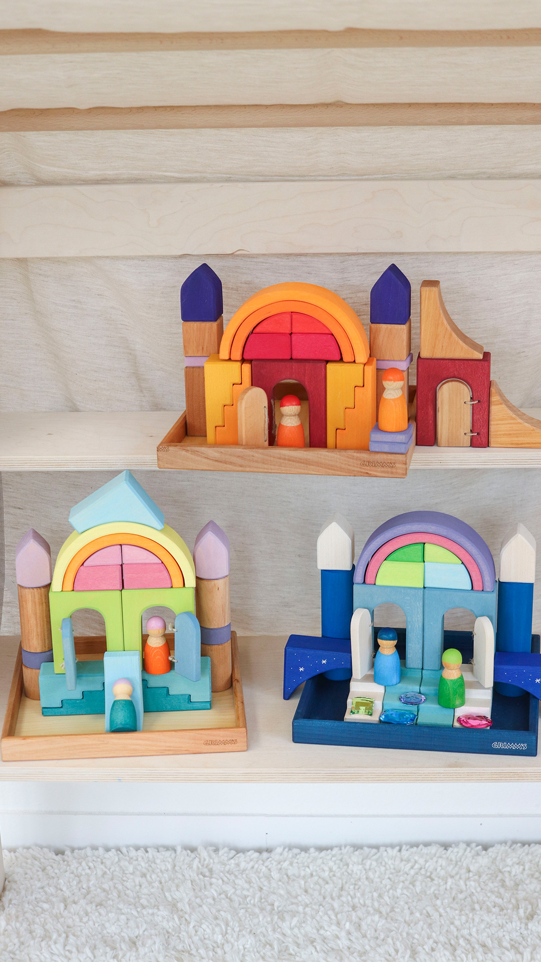 castles build of building sets in different colour ways